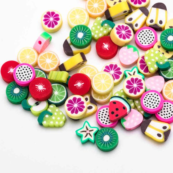 100 pcs rodada polímero argila fruta animal beads desenho animado desenho animado puzzle coração cordão diy pulseira jóias fazendo acessórios