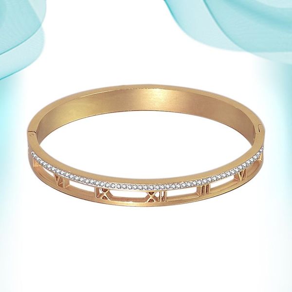 Bangle Roman Numbers Fashion Charm Hollow Out Luxury Gold Color Natural Stones Natural