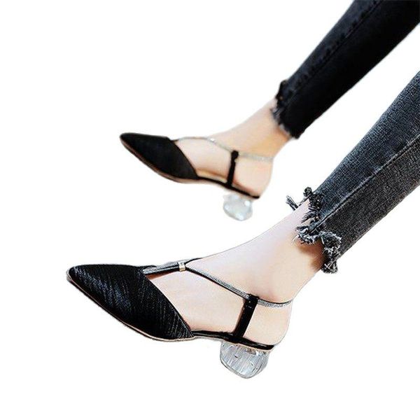 

sandals retro womens single shoes trend black silk rhinestone shallow dress korean style slip-on pointed hollow out modern