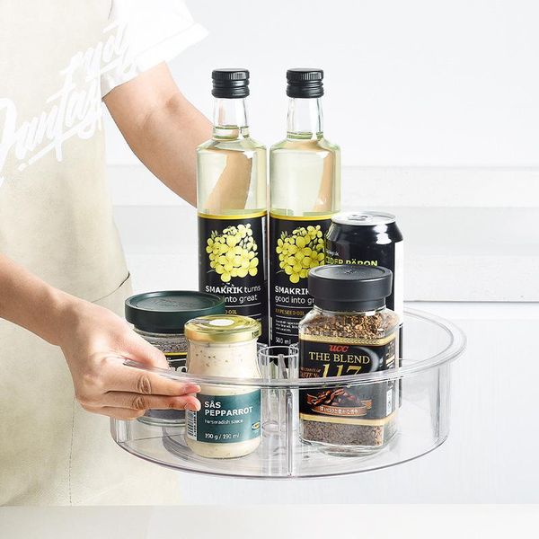 

storage bottles & jars transparent box dish food grade kitchen organizer desk detachable seasoning compartment rotating tray partition