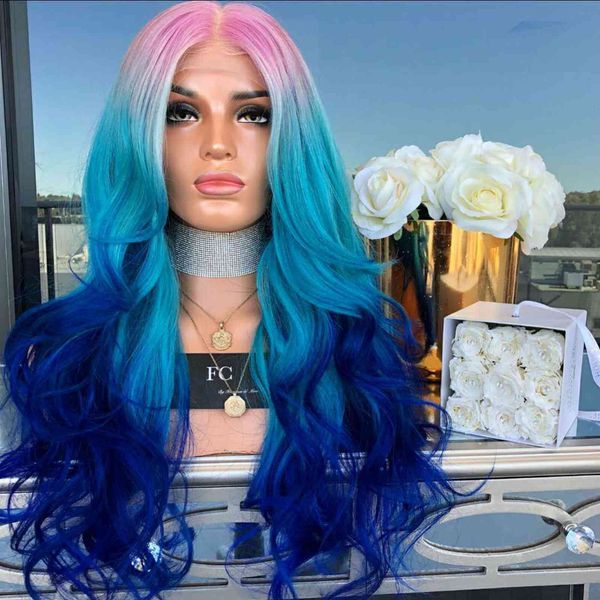

wig selling pink purple blue gradient long curly hair cos, Black;brown