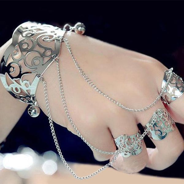 

link, chain simple multilayer tassel bracelets fashion wrist bangle with bell gold silver color alloy bangles finger jewelry accessori, Black