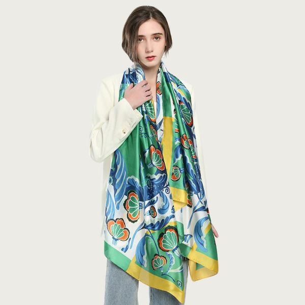 

scarves luxury floral silk head scarf shawl bright pattern soft foulard stylish design cover wrap [5027], Blue;gray