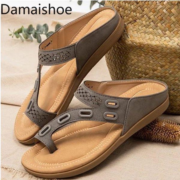 

slippers women's fashionable large size flip-flops leather metal stitching lightweight non-slip flats casuals shoes, Black