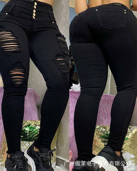 

women's pants & capris 2021 high waist tight perforated, Black;white