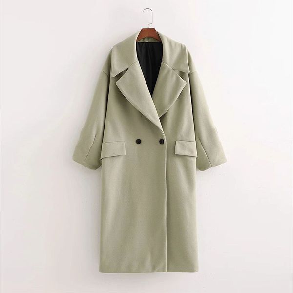 Женский темперамент большой отворот двойной погружной пальто западный стиль над коленом длинная мода зима 210521