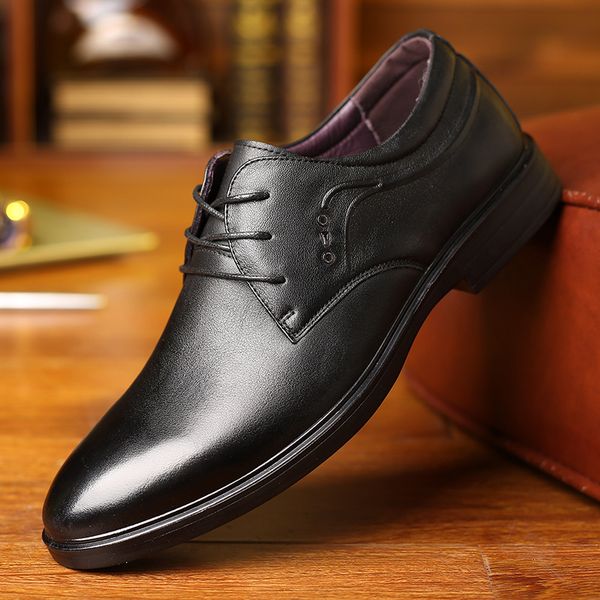 

spring formal men's leather sho casual breathable single busins work, Black