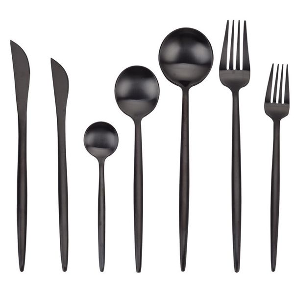 2021 Matte Preto Silverware 304 Aço Inoxidável Cutelaria Faca Forquilha Colher Talheres Hotel Restaurant Black Flatware Atacado