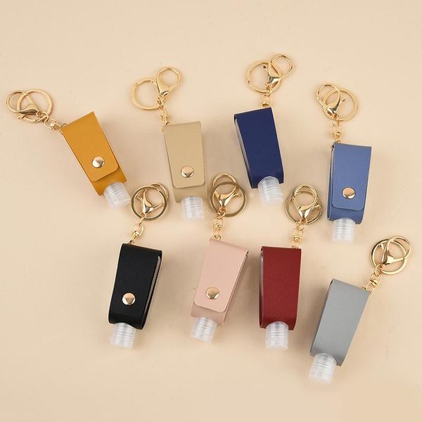 

keychains leakproof hand sanitizer plastic keychain bottle key ring leather empty travel 30ml tassels with, Silver