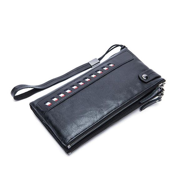

wallets brand men's leather wallet long section korean zipper first layer of, Red;black