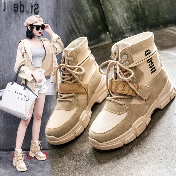 

boots pzmycs korean fashion women 2021 students lace up round toe short shoes female high help motorcycle, Black