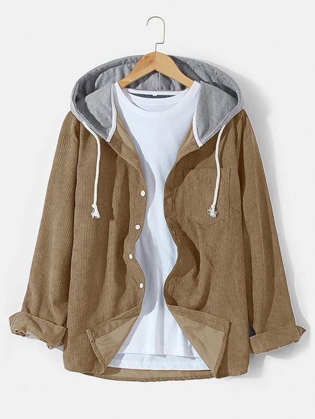 

men pocket front drawstring hooded corduroy shirt without tee v6jq#, White;black