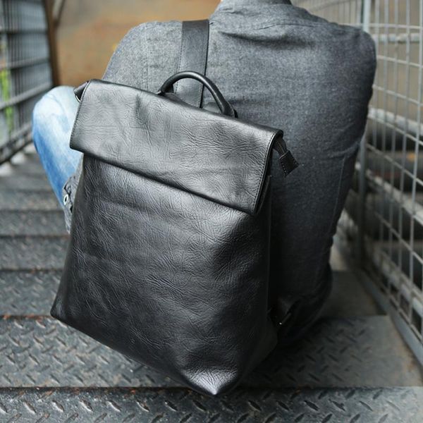 

backpack genuine leather retro men real cow travel laptop