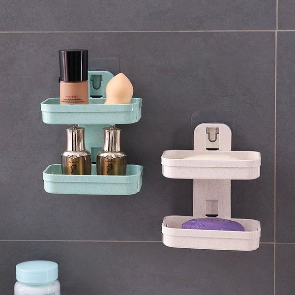 

soap dishes box wall zeep houder shower tray holder for bathroom double layer storage basket rack shelf kitchen tools