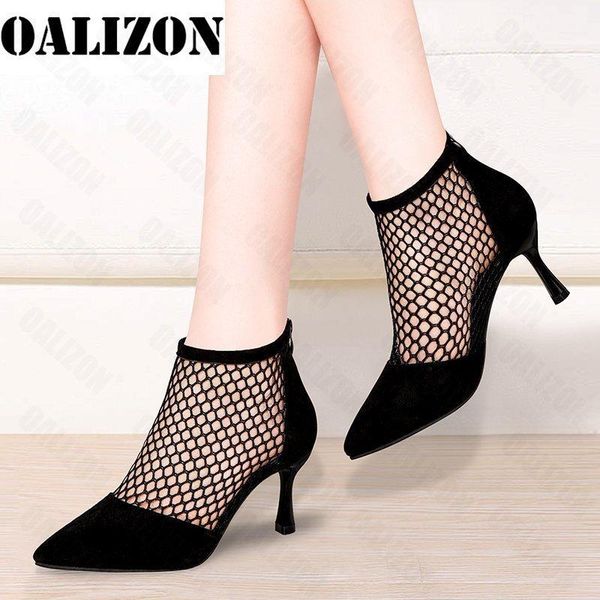 

style spring summer mesh pumps sandals female pointed toe high heel stiletto hollow party dress shoes 5cm 7cm, Black