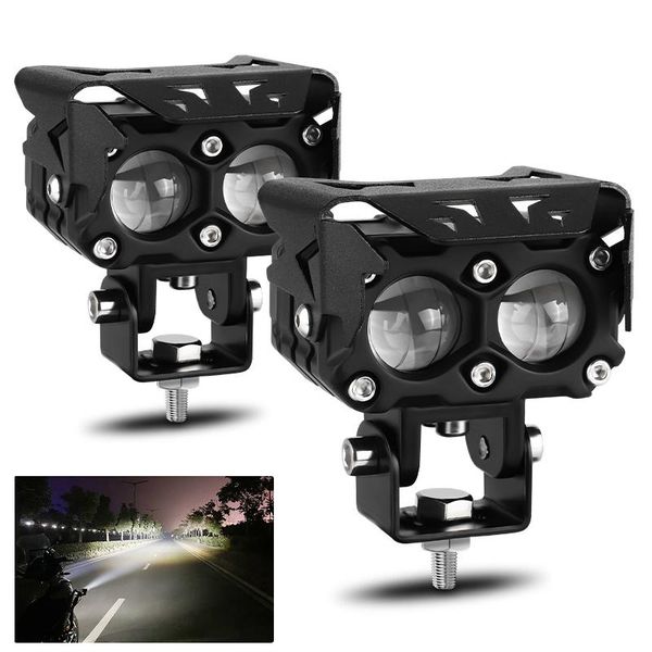 

working light 2pcs motorcycle mini spotlights 25w work driving double lens dual color white yellow 12v for motor car offroad