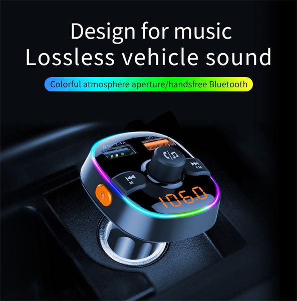 Bluetooth Car Kit FM-передатчик AUX 15W Беспроводная беспроводная громкой связи MP3 Music Audio Player QC3.0 Quick Charge Dual USB зарядное устройство Светодиодное подсветку Автоэлектроника