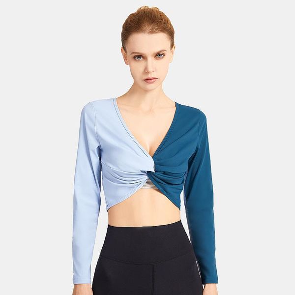 

reversible v neck long sleeve yoga shirts for women 2021 fashion slim breathable skin friendly sports fitness cloth outfit