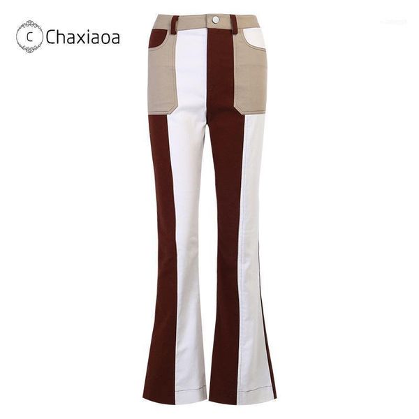 

women's pants & capris chaxiaoa 2021 fall personality women fashion patchwork color casual flare denim jeans girls streetwear trousers, Black;white