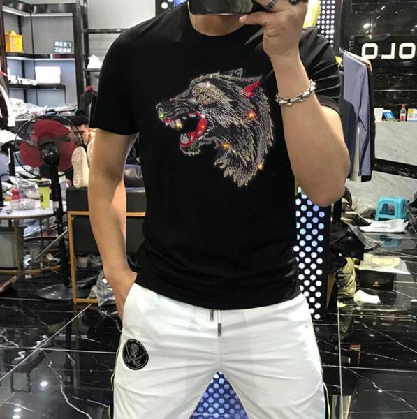 

fashion european style diamond print men tshirts short sleeve 2021 summer casual slim fit tee m-5xl - white/black/red