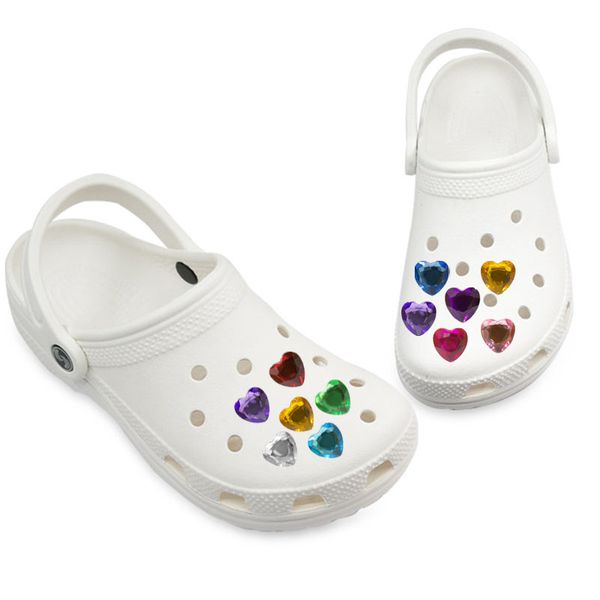 

crystal heart stones croc charms soft cute pvc shoe charm accessories decorations custom jibz for clog shoes childrens gift, White;pink