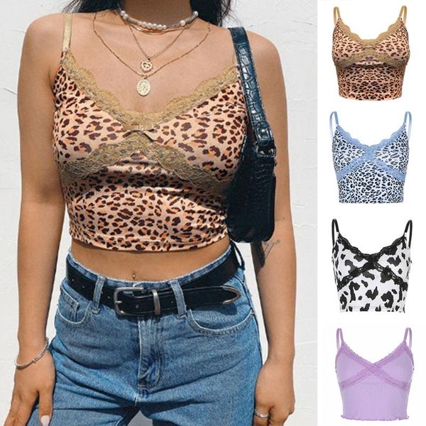 

women's tanks & camis lace vest crop women cow leopard pattern short bare camisole summer v-neck sleeveless strap clothes#38, White