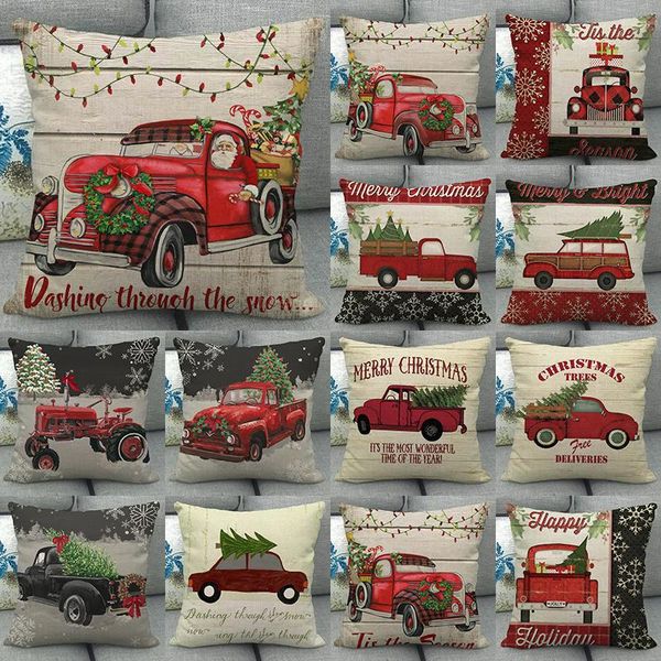 

cushion/decorative pillow christmas decoration cushion throw cover car tree print pattern cotton linen home decor sofa party pillowcovers 40