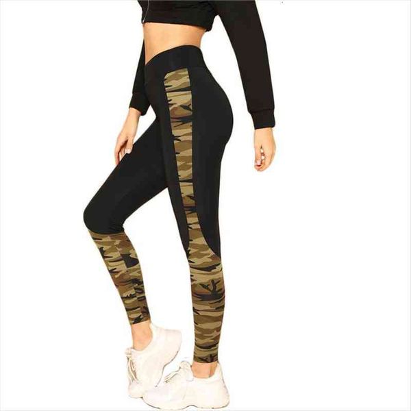 

printed camouflage patchwork women legging pants push up high waist female workout running, Black