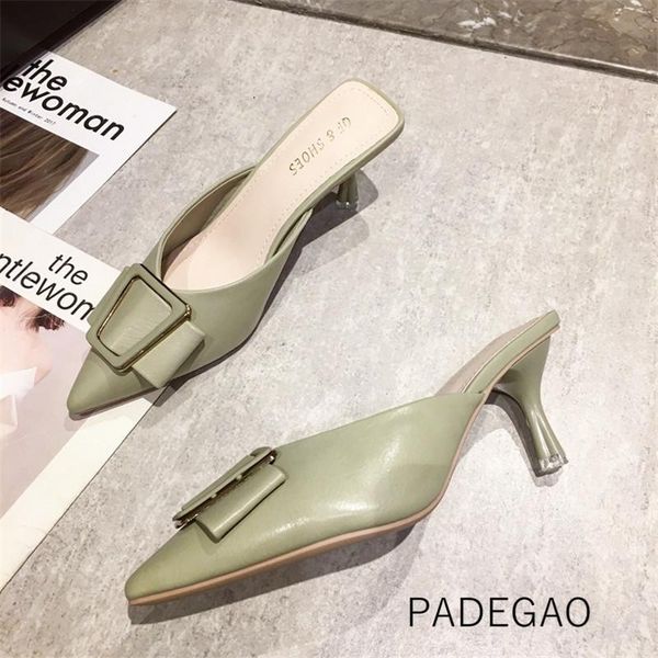 

slippers high heel 2021 women's beige buckle outside elegant fashion women, Black