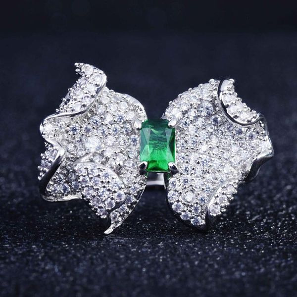

wedding rings luxury butterfly 925 silver vintage jewelry inlay full shiny small zircon adjustable size ring for women party, Slivery;golden