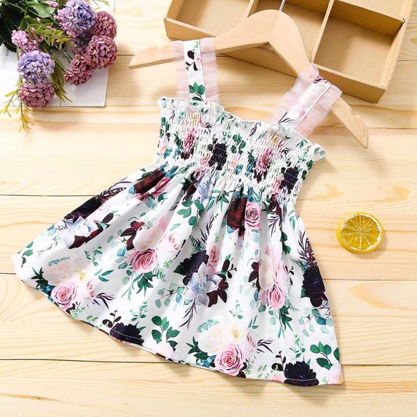 

girl's dresses toddler kids baby girls summer strap splice gauze floral princess dress clothes vestidos de verano vetement fille, Red;yellow