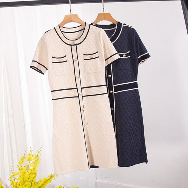 

dress summer women's small fragrant designer mini knitting elegant short sleeve a-line slim sweater dresses vestdios v1r9, Black;gray