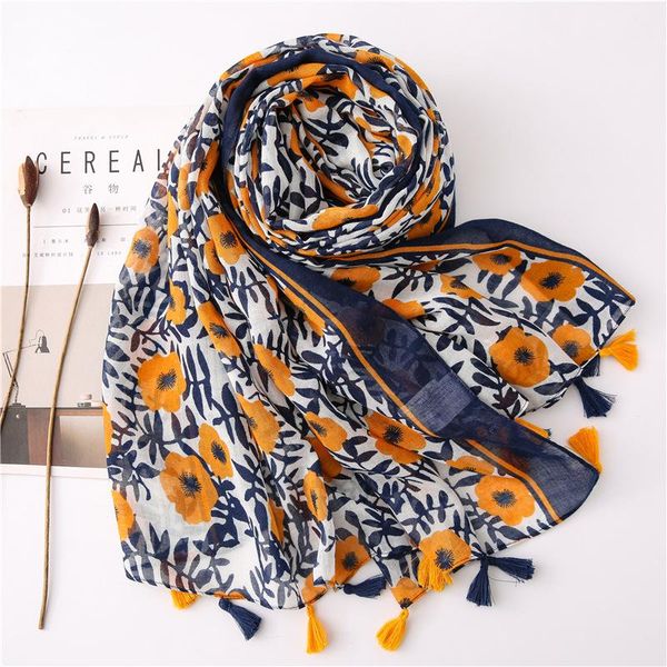 

scarves 2021 fashion bohemia women scarf spring autumn print hijab shawls and wraps long tassel wj0003, Blue;gray