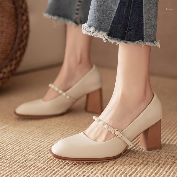 

dress shoes 2021 ladies high heels lolita shoelace buckle square heel sandals retro pearl decorated women's for women, Black