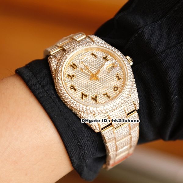 

3 style 41mm date all diamonds eta2824 automatic mens watch 126300 126301 126303 diamond arabic dial diamond 18k gold bracelet g, Slivery;brown