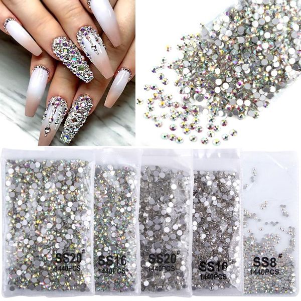

nail art decorations ss3-ss20 1440pcs crystals clear ab 3d non fix flatback rhinestones shoes dancing decoration, Silver;gold