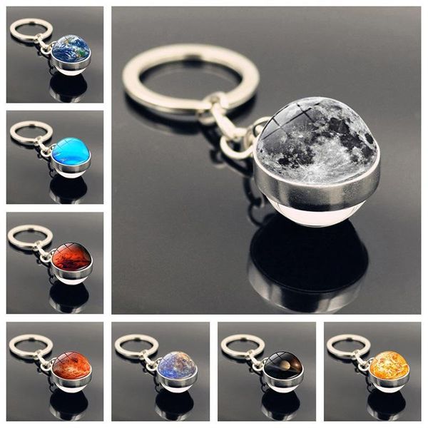 

keychains solar system milky way nebula double-sided glass ball keychain moon earth mars pendant cool accessories, Silver
