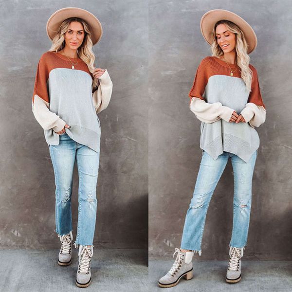 

autumn and winter color matching bat sleeve large round neck sweater, White;black