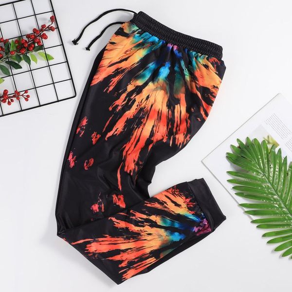 

women's pants & capris in stock fashion sweatpants ladies casual sports tie-dye printed drawstring elastic trousers vintage clothes #8, Black;white