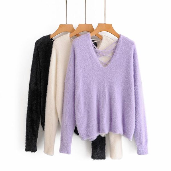 

women's sweaters 2021 ins fashion women clothing v-neck autumn winter, White;black