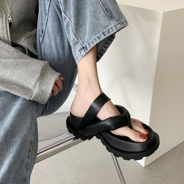 

slippers women's flip flops 2021 summer thick-soled fashion beach shoes leisure flip-flops women, Black