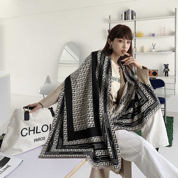 

imitation cashmere scarf women's style autumn and winter thickened back brushed warm shawl bib, Blue;gray
