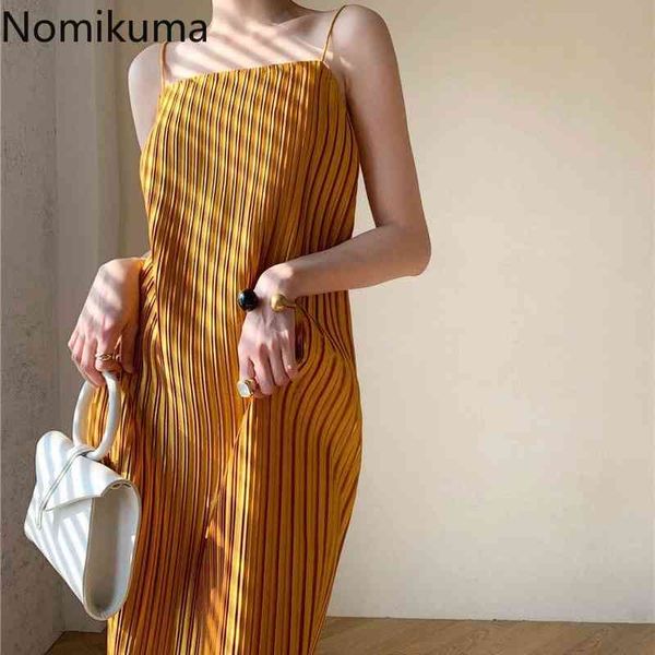 

nomikuma summer spaghetti strap dress women robe femme solid color casual loose fashion maxi dresses female vetidos mujer 210514, Black;gray