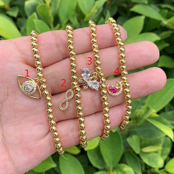

charm bracelets fashion metal round bead zirconia evil eye cute pendant bracelet for women, Golden;silver