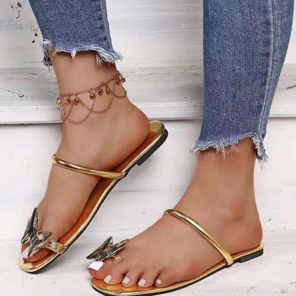 

sandals summer 2021 women's shoes fashion casual outdoor open-toed beach slippers pure color butterfly flat xl 43, Black
