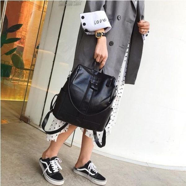 

outdoor bags korean version 2021 double zipper pu backpack women's bag soft leather large wild ladies capacity