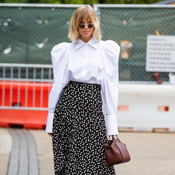 

women's blouses & shirts puff sleeved women white summer 2021 solid long-sleeved slim elegant office lady outwear