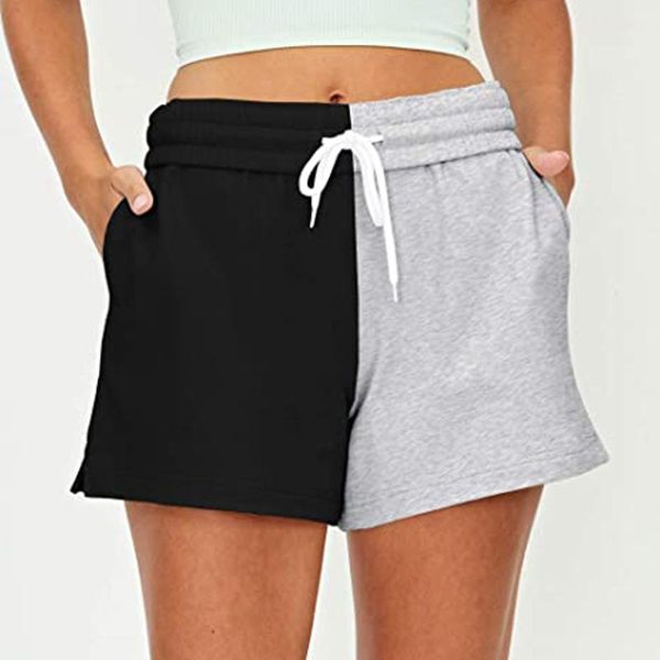 

gym clothing 2021 simple casual shorts women high waist loose solid harajuku summer drawstring color matching sports, White;black