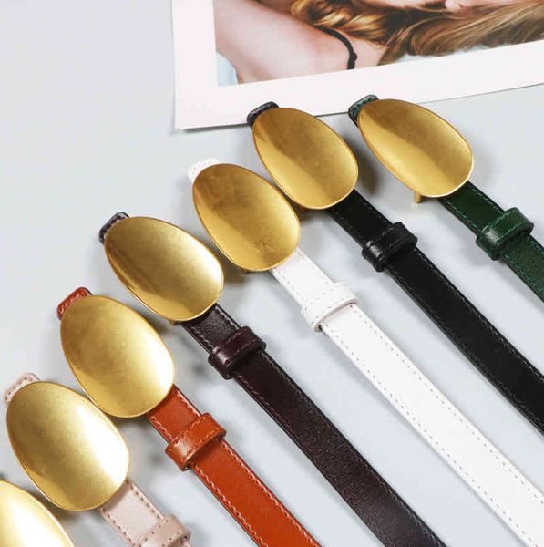

waistbands belts thin belt women's fashion versatile gold metal oval buckle cowhide waist decoration dress shirt sweater, Black;brown