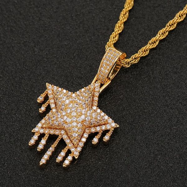 

pendant necklaces 2021 hip hop pentagram water drop necklace copper cz zircon jewelry for men and women party, Silver